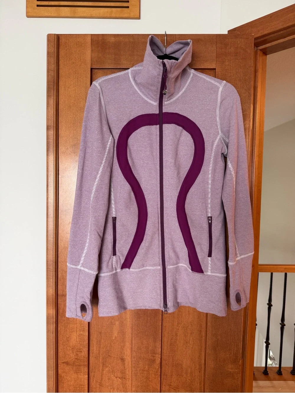 lululemon athletica Light Gray Zip Hoodie with Purple Logo